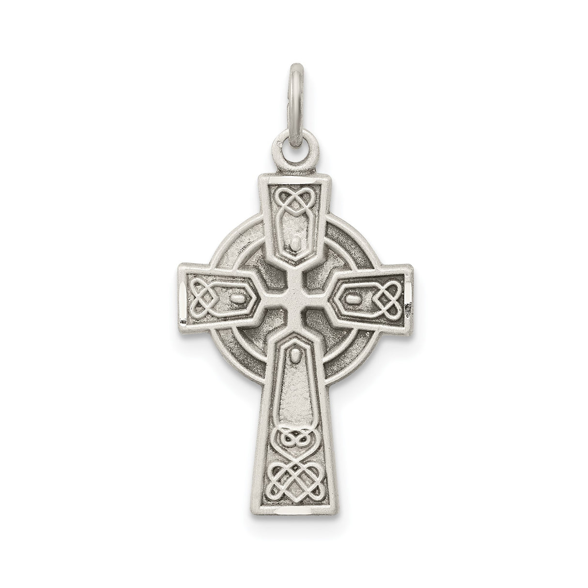 Sterling Silver Celtic Cross Pendant with Matte Finish and Halo Detail for Men and Women