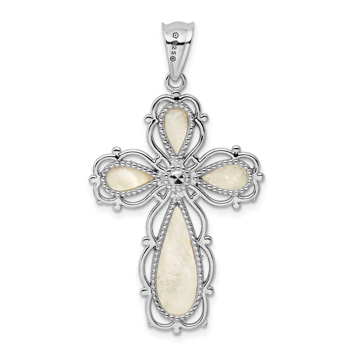 Sterling Silver Cross Pendant with Mother of Pearl Inlay, Vintage Style Faith Jewelry