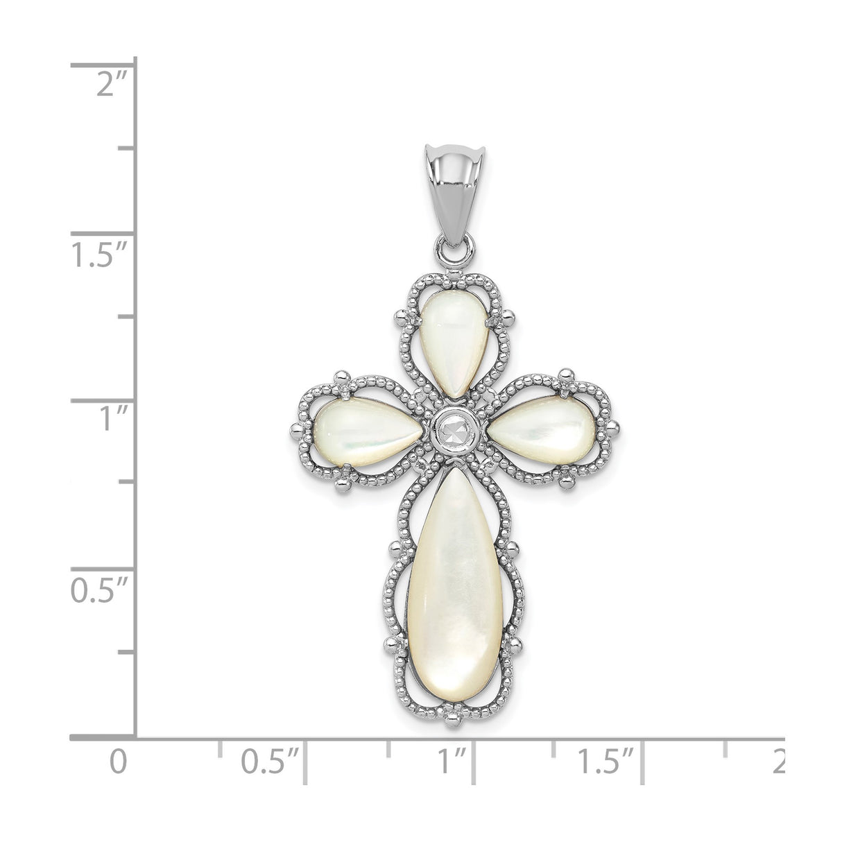 Sterling Silver Cross Pendant with Mother of Pearl Inlay, Vintage Style Faith Jewelry