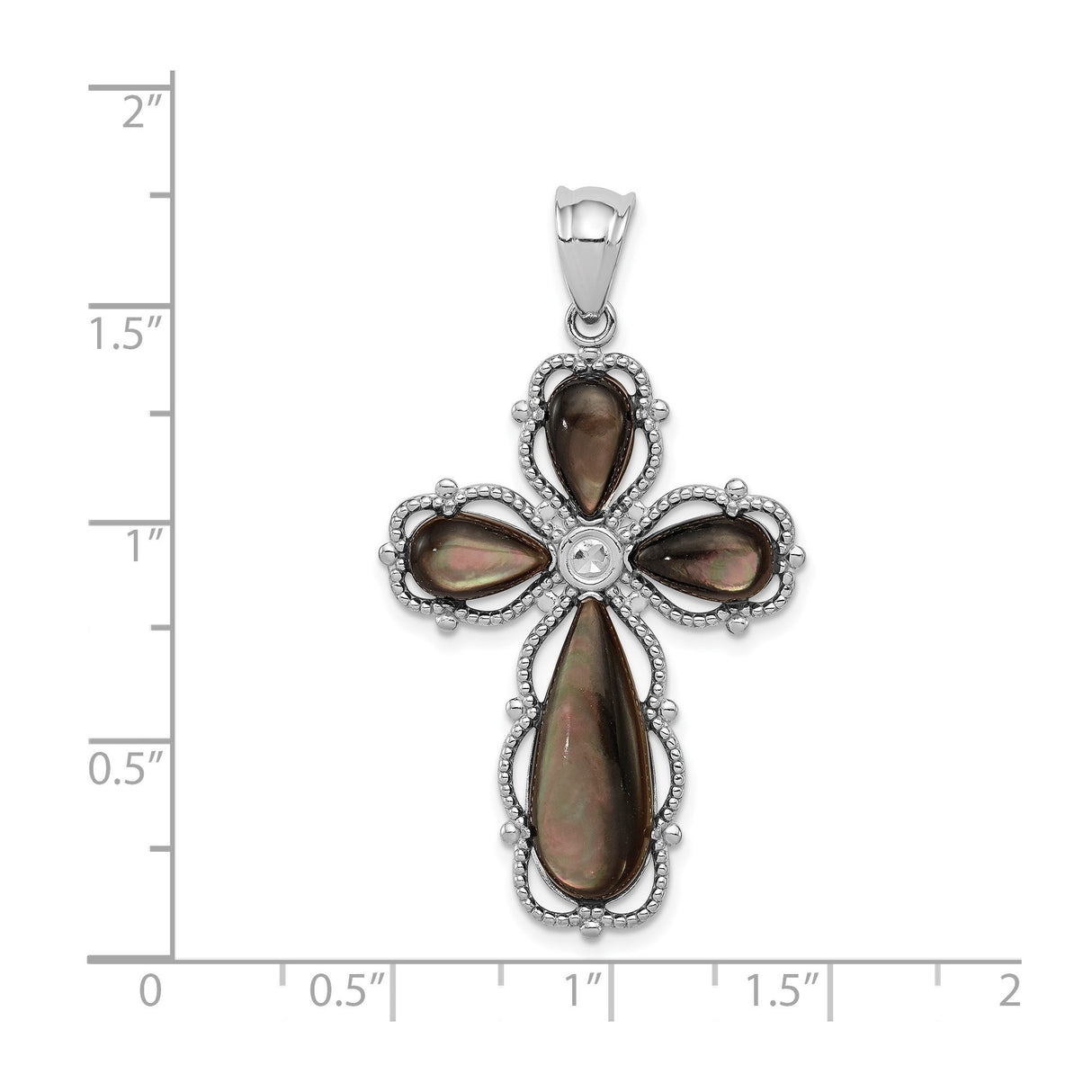 Sterling Silver Cross Pendant with Mother of Pearl Inlay and Beaded Border