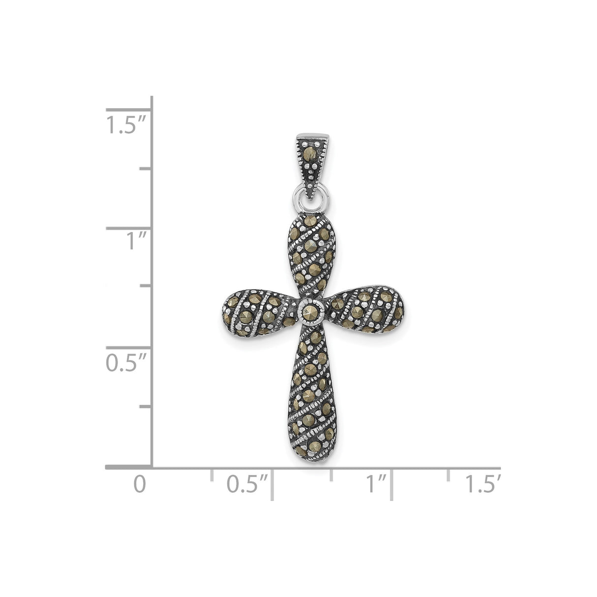 Sterling Silver Cross Pendant with Marcasite, Gold Accents, Oxidized Floral Design