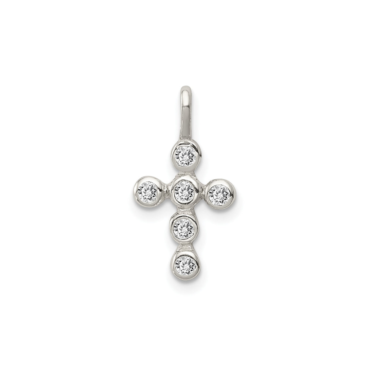 Sterling Silver Cross Pendant with Cubic Zirconia, Minimalist Religious Design