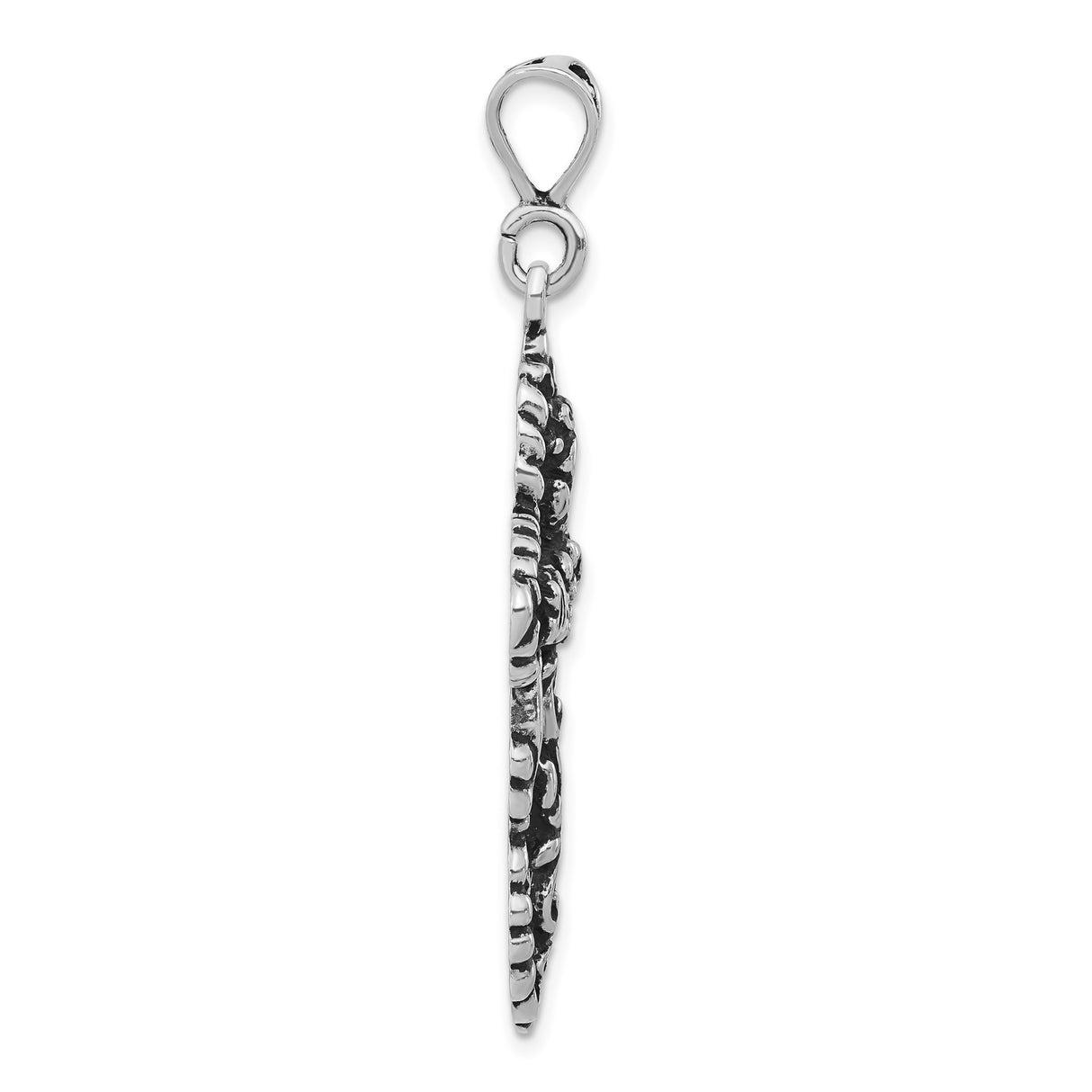 Sterling Silver Cross Pendant with Twisted Rope Detail and Oxidized Filigree Design