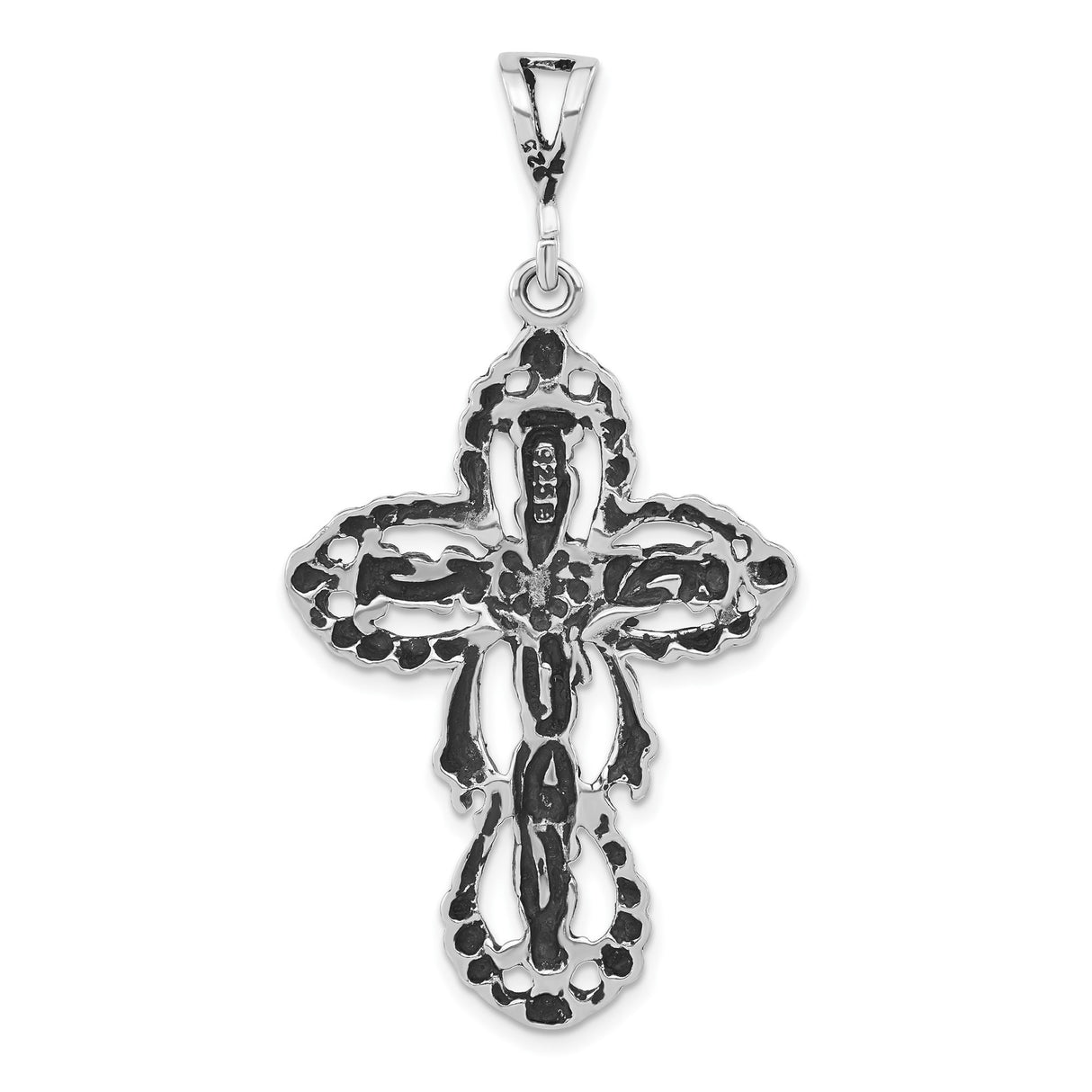 Sterling Silver Cross Pendant with Twisted Rope Detail and Oxidized Filigree Design