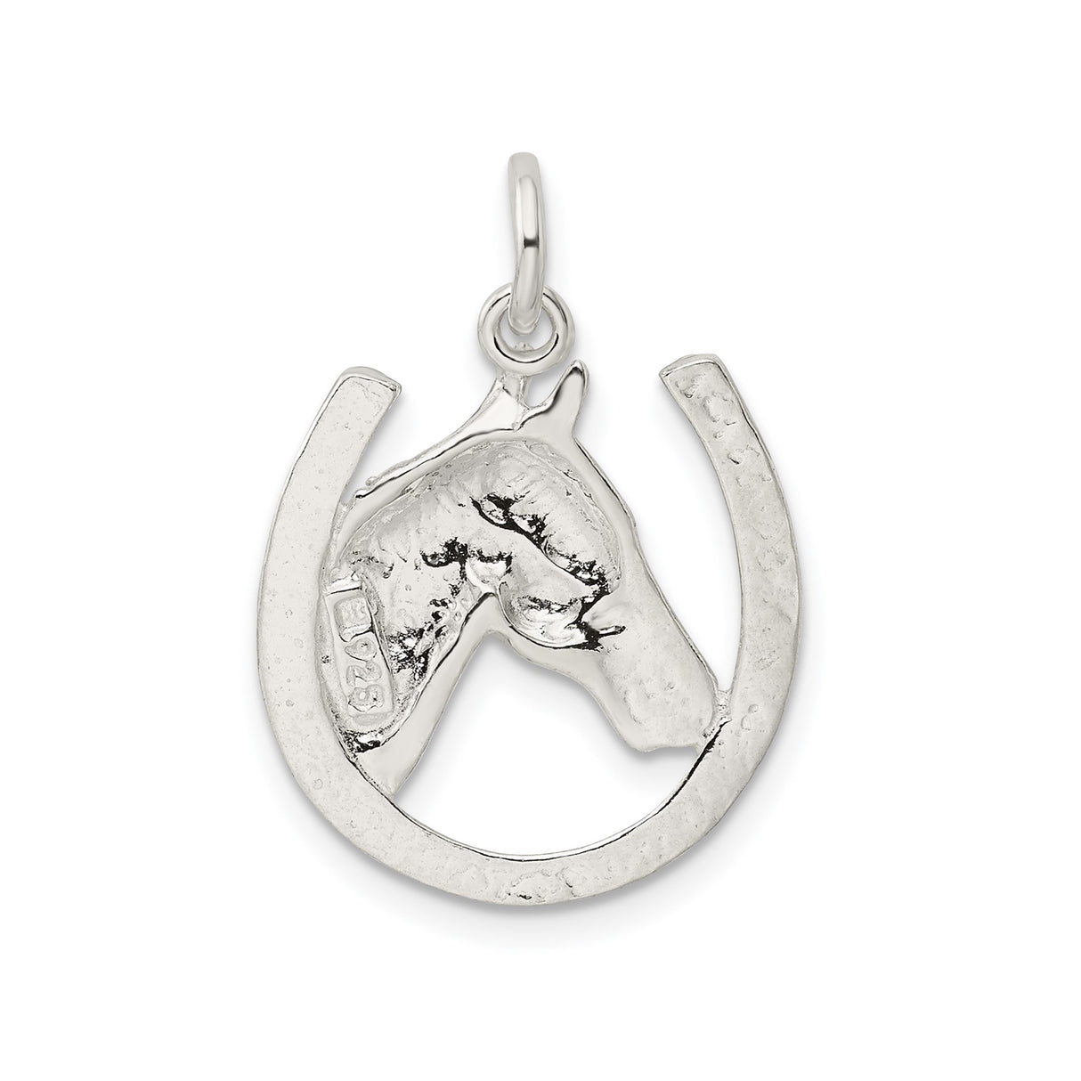 Sterling Silver Horse Head Pendant with Framed Horseshoe, Equestrian Western Jewelry