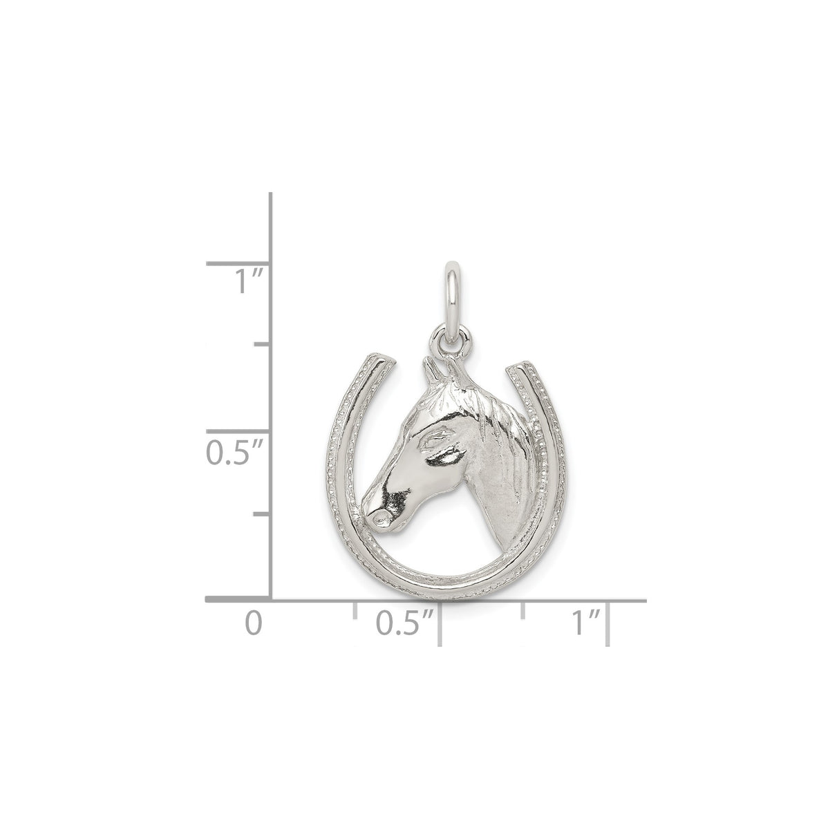 Sterling Silver Horse Head Pendant with Framed Horseshoe, Equestrian Western Jewelry
