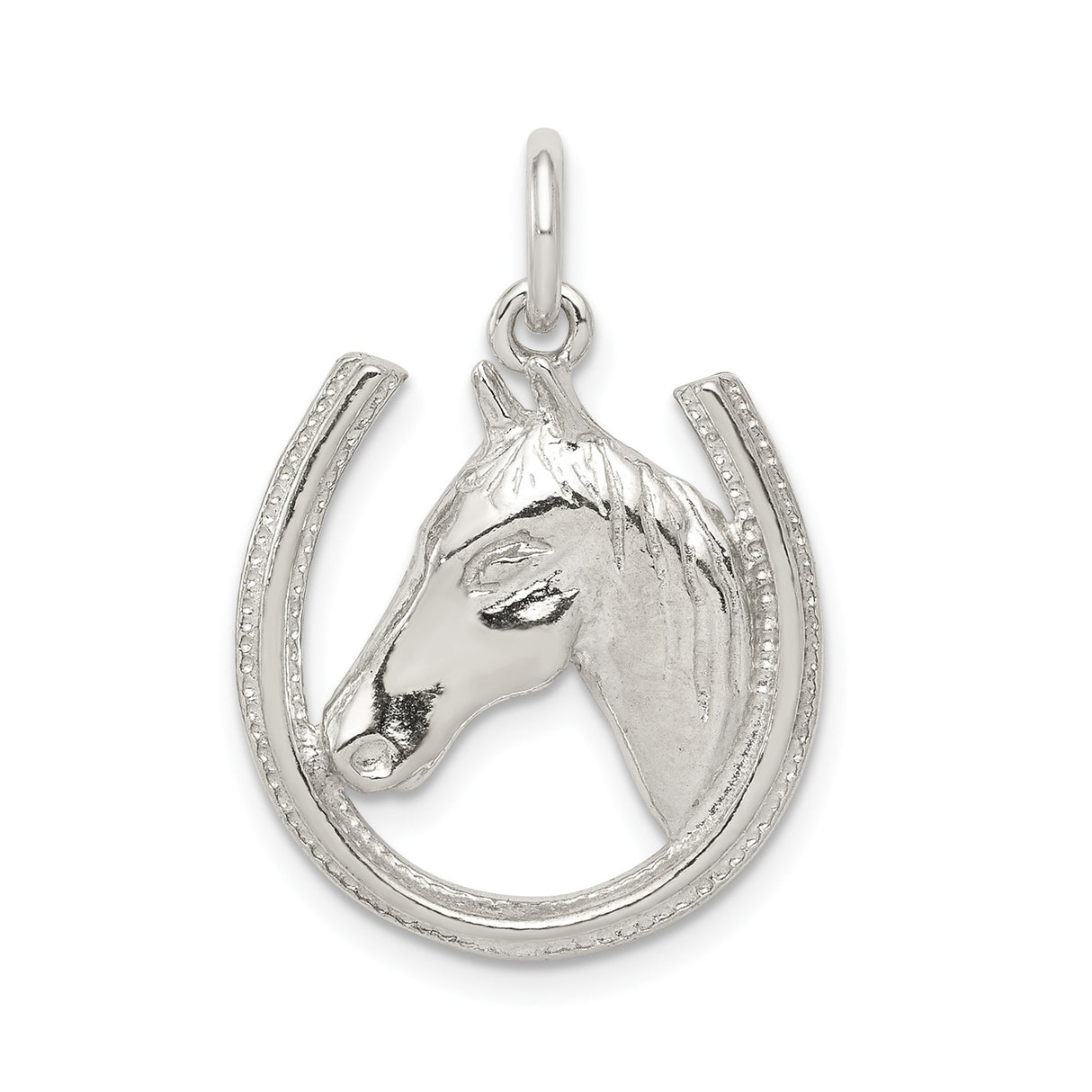 Sterling Silver Horse Head Pendant with Framed Horseshoe, Equestrian Western Jewelry