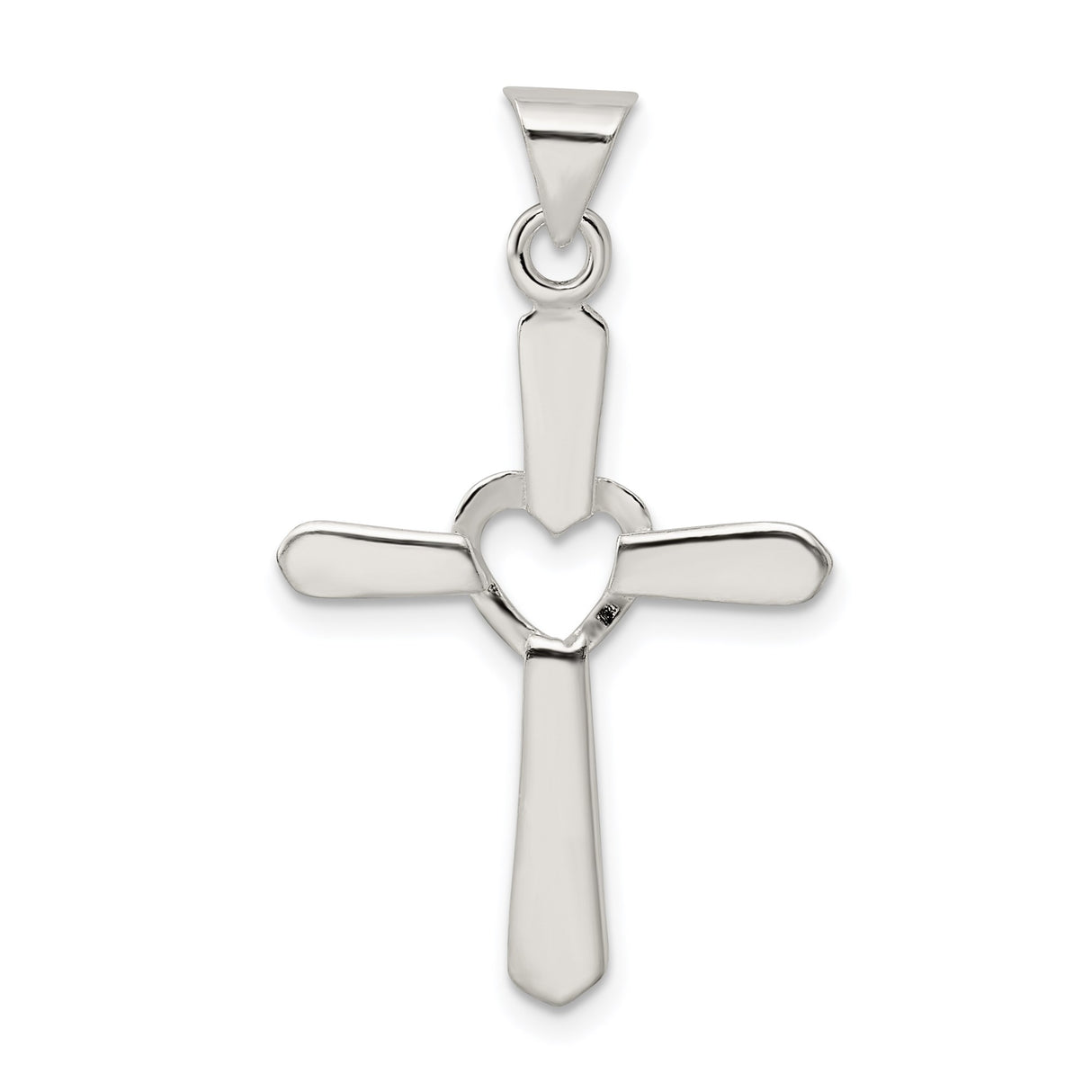 Sterling Silver Cross Pendant with Open Heart, Christian Faith Jewelry for Women