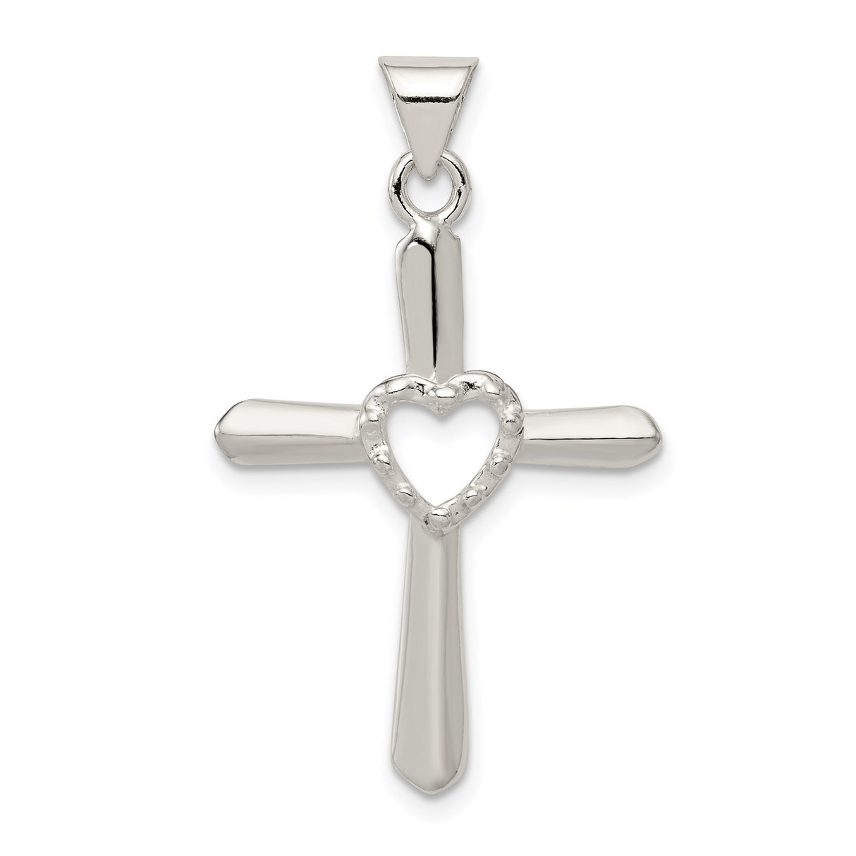 Sterling Silver Cross Pendant with Open Heart, Christian Faith Jewelry for Women