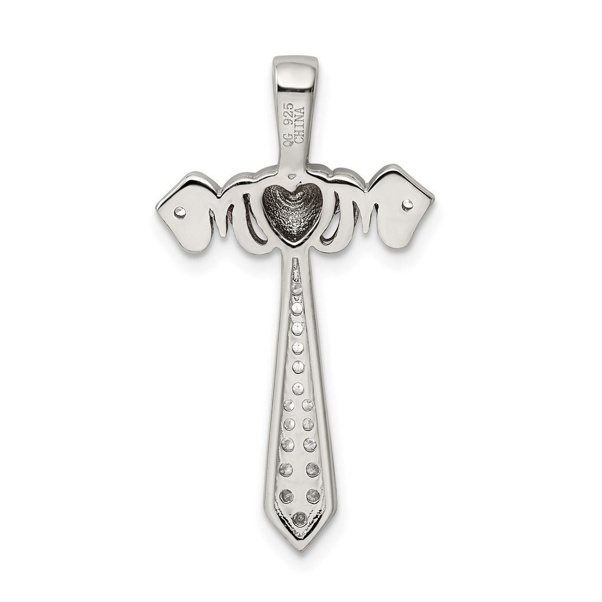 Sterling Silver Cross Pendant with Cubic Zirconia, Rose Gold Accents and Heart Detail