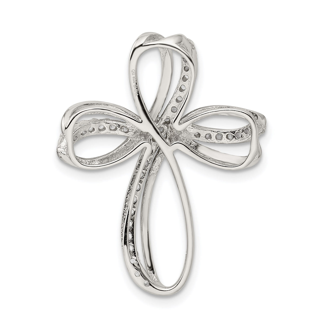 Sterling Silver Cross Pendant with Cubic Zirconia Pavé, Dimensional Looped Design