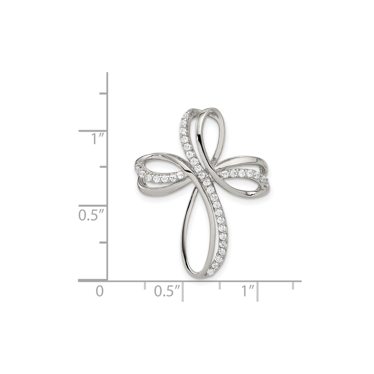 Sterling Silver Cross Pendant with Cubic Zirconia Pavé, Dimensional Looped Design