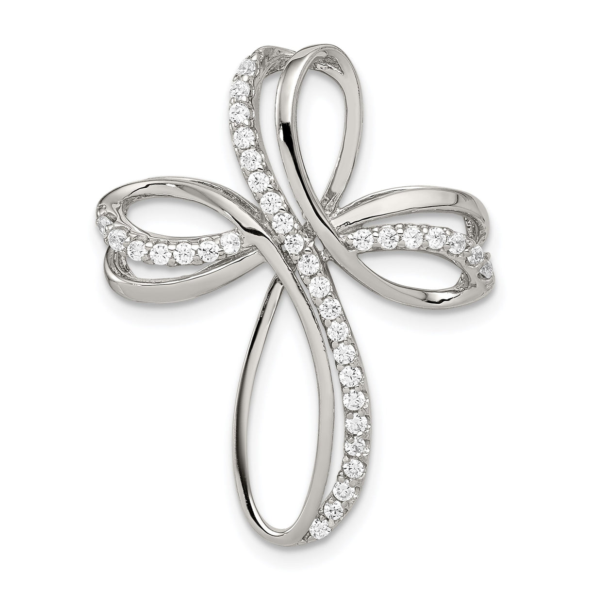Sterling Silver Cross Pendant with Cubic Zirconia Pavé, Dimensional Looped Design