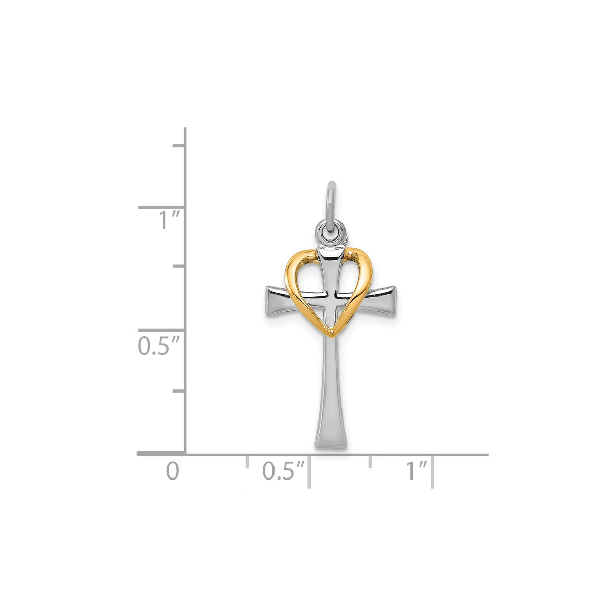 Sterling Silver Cross Pendant with Gold Plated Heart Overlay, Christian Symbol of Faith for Women