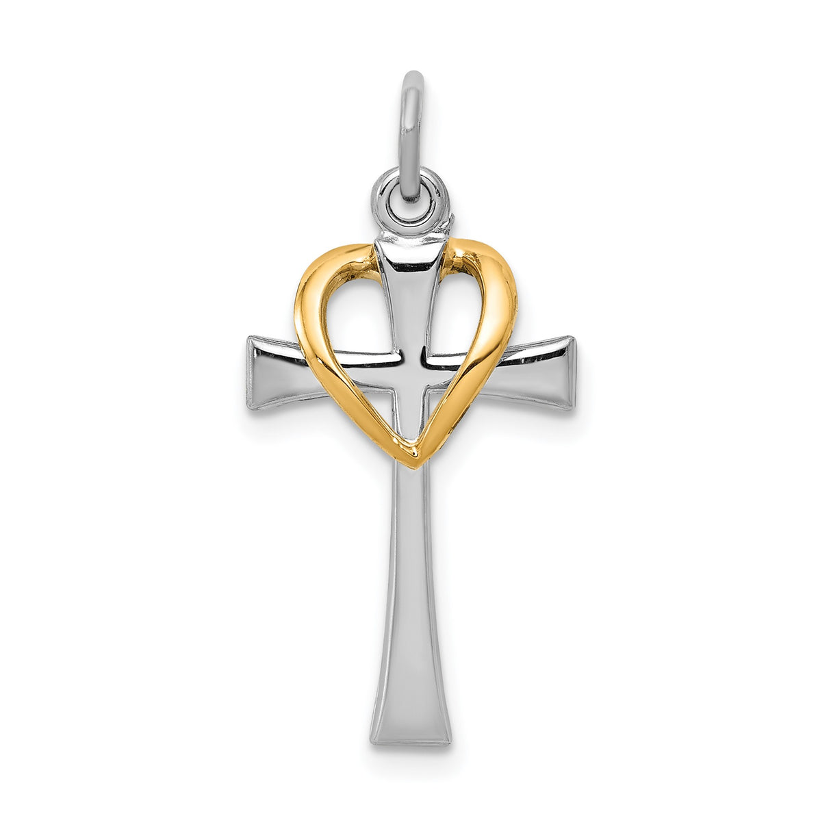 Sterling Silver Cross Pendant with Gold Plated Heart Overlay, Christian Symbol of Faith for Women
