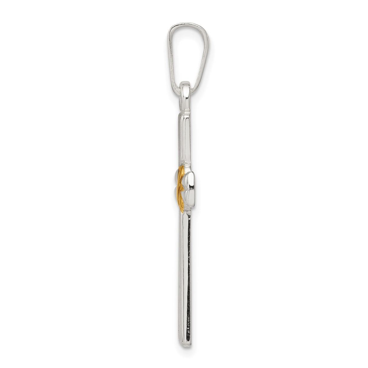 Sterling Silver Cross Pendant with Polished Faith Charm and Fluted Design