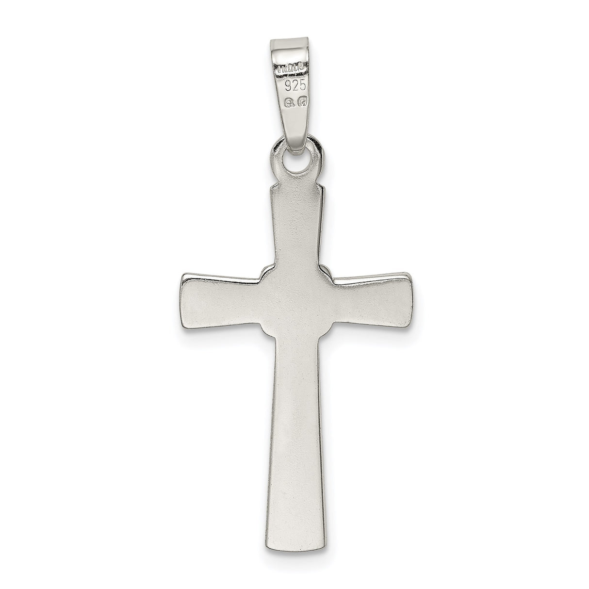 Sterling Silver Cross Pendant with Polished Faith Charm and Fluted Design