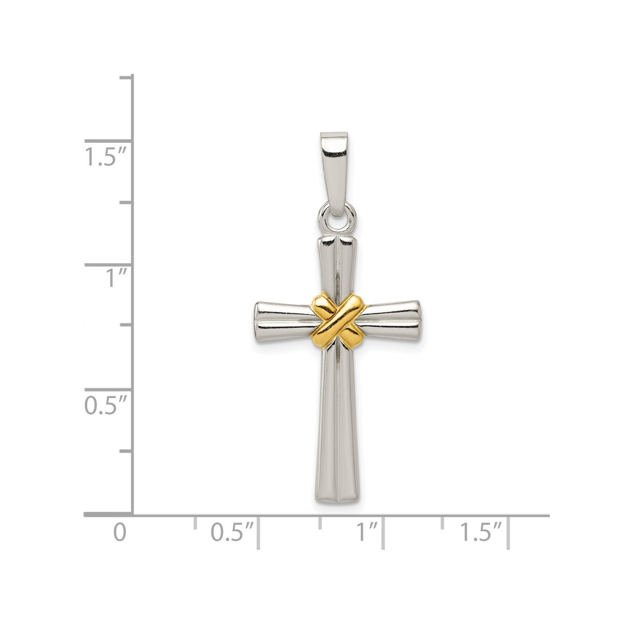 Sterling Silver Cross Pendant with Polished Faith Charm and Fluted Design