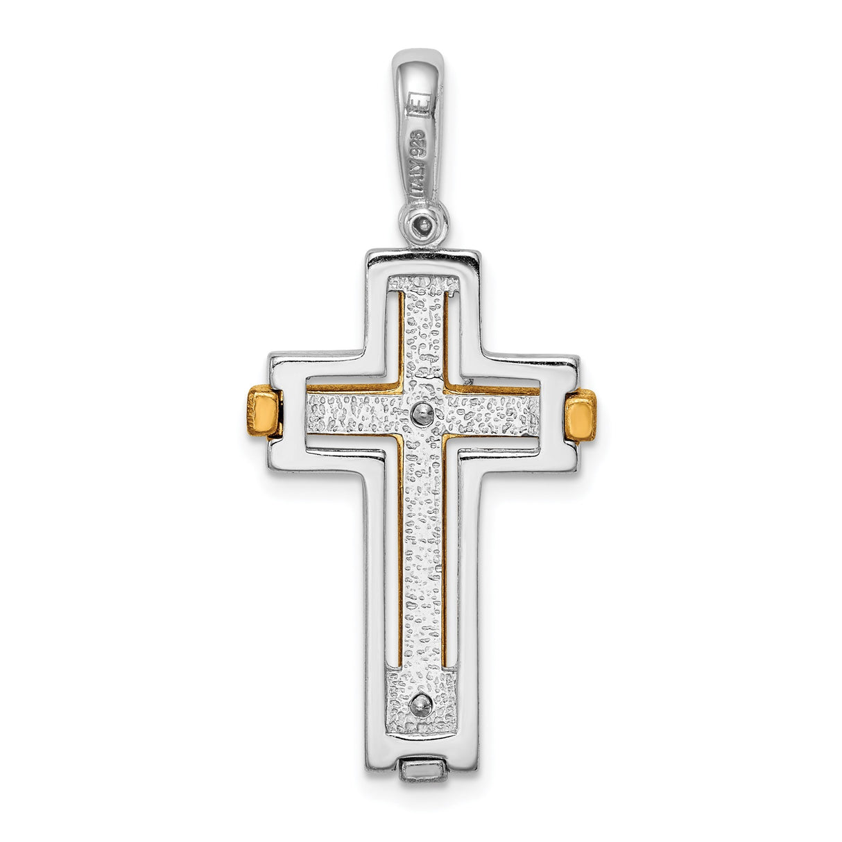 Sterling Silver Cross Pendant with Polished and Brushed Dual Tone Design, Christian Faith Jewelry