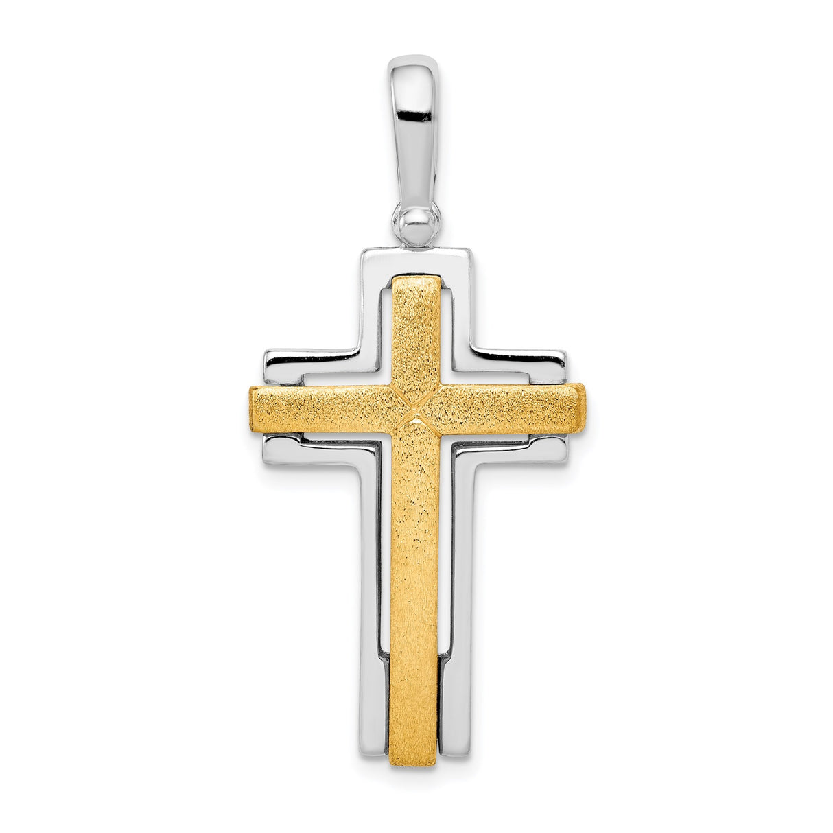 Sterling Silver Cross Pendant with Polished and Brushed Dual Tone Design, Christian Faith Jewelry