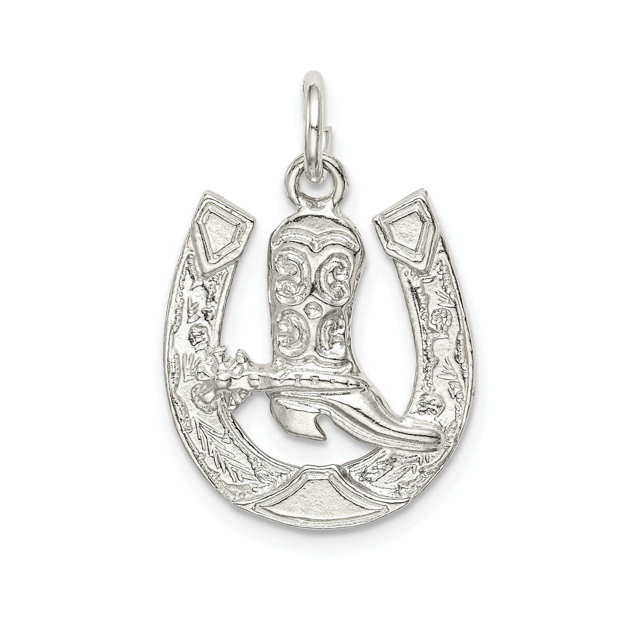 Sterling Silver Cowboy Boot and Horseshoe Pendant, Western Rodeo Charm Jewelry