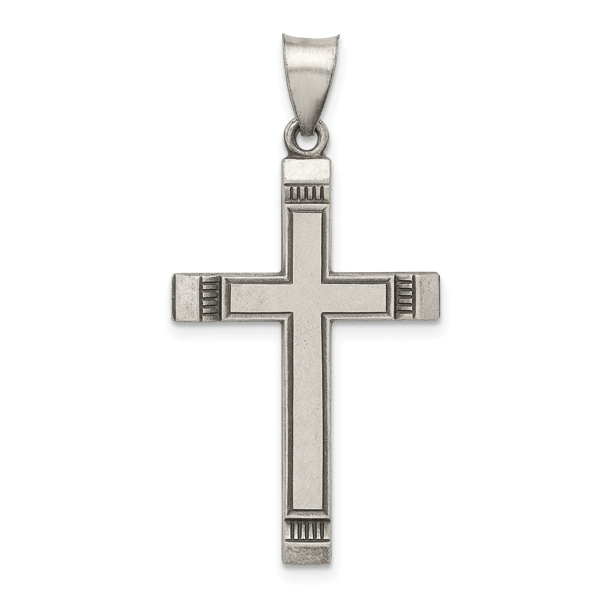 Sterling Silver Cross Pendant with Brushed and Polished Finish, Layered Minimalist Faith Design