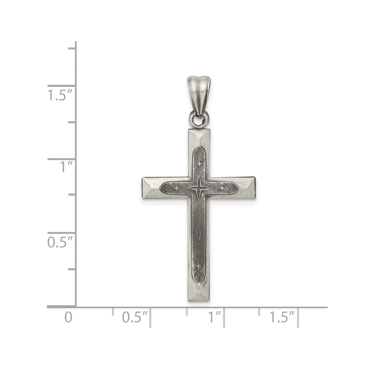 Sterling Silver Latin Cross Pendant with Starburst Detail and Brushed Finish