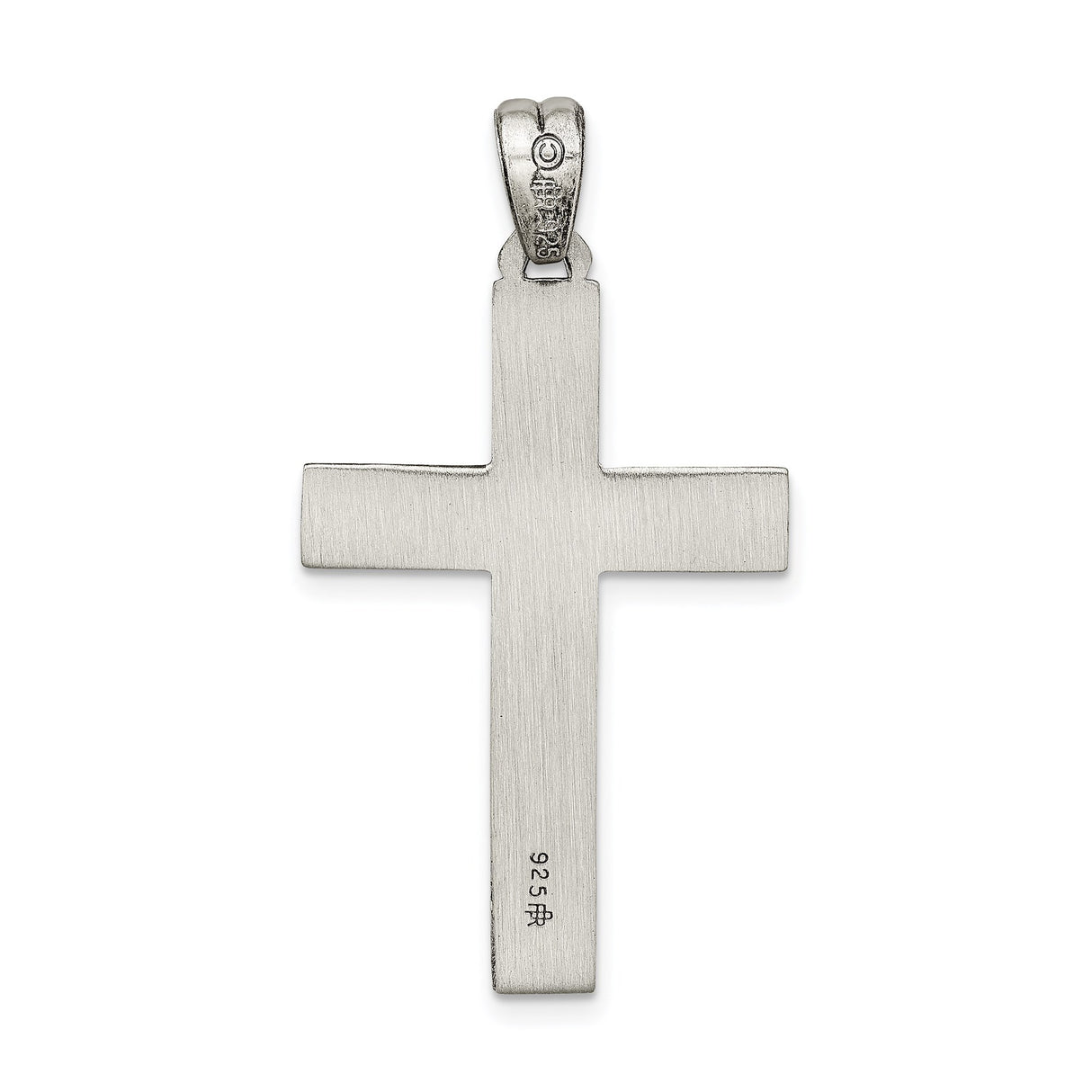 Sterling Silver Cross Pendant with Leaf Accents, Brushed and Polished Matte Finish, Vintage Style