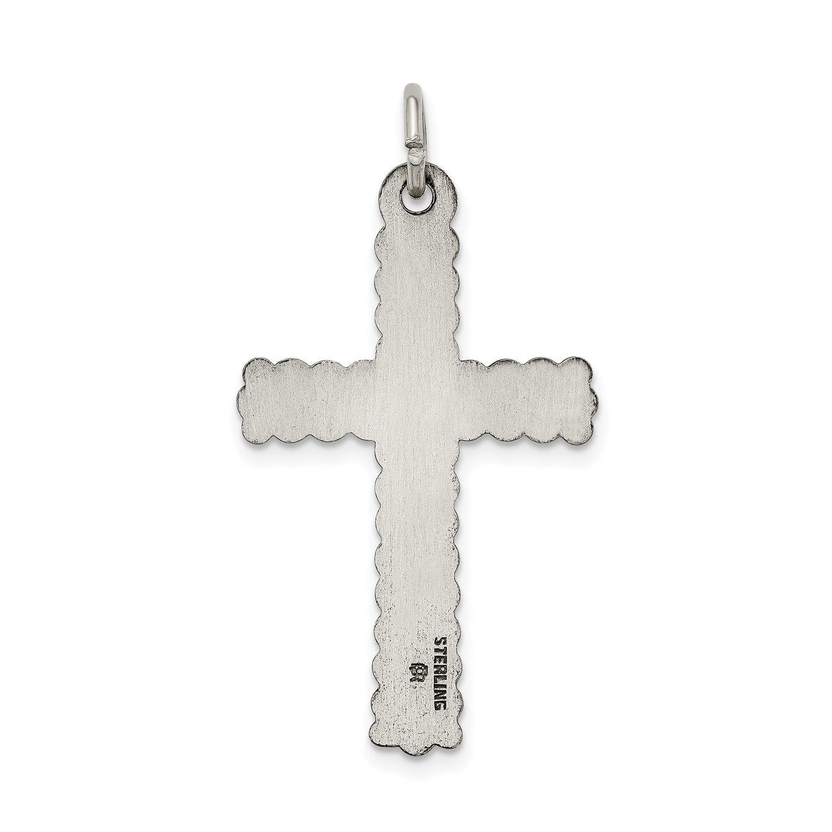 Sterling Silver Cross Pendant with Brushed Finish and Twisted Rope Border