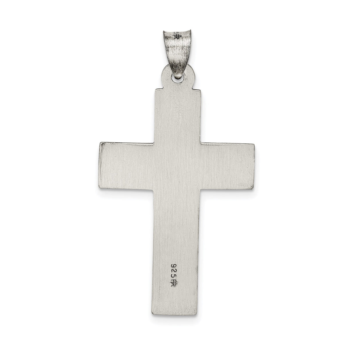 Sterling Silver Cross Pendant with Ornate Details and Brushed Polished Finish