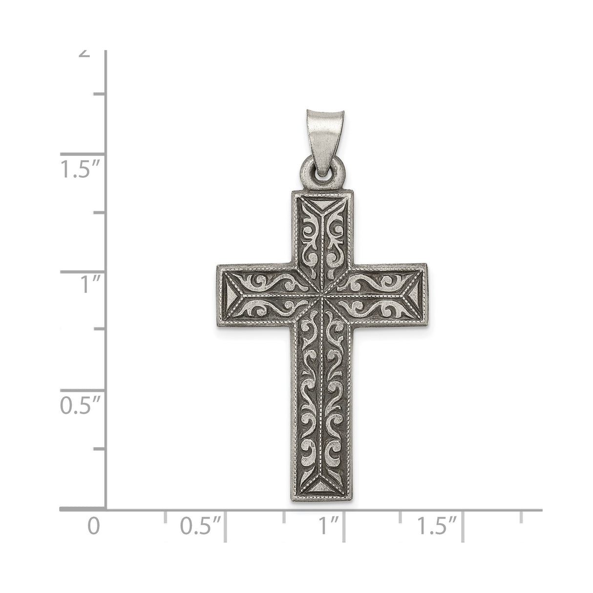 Sterling Silver Cross Pendant with Ornate Details and Brushed Polished Finish