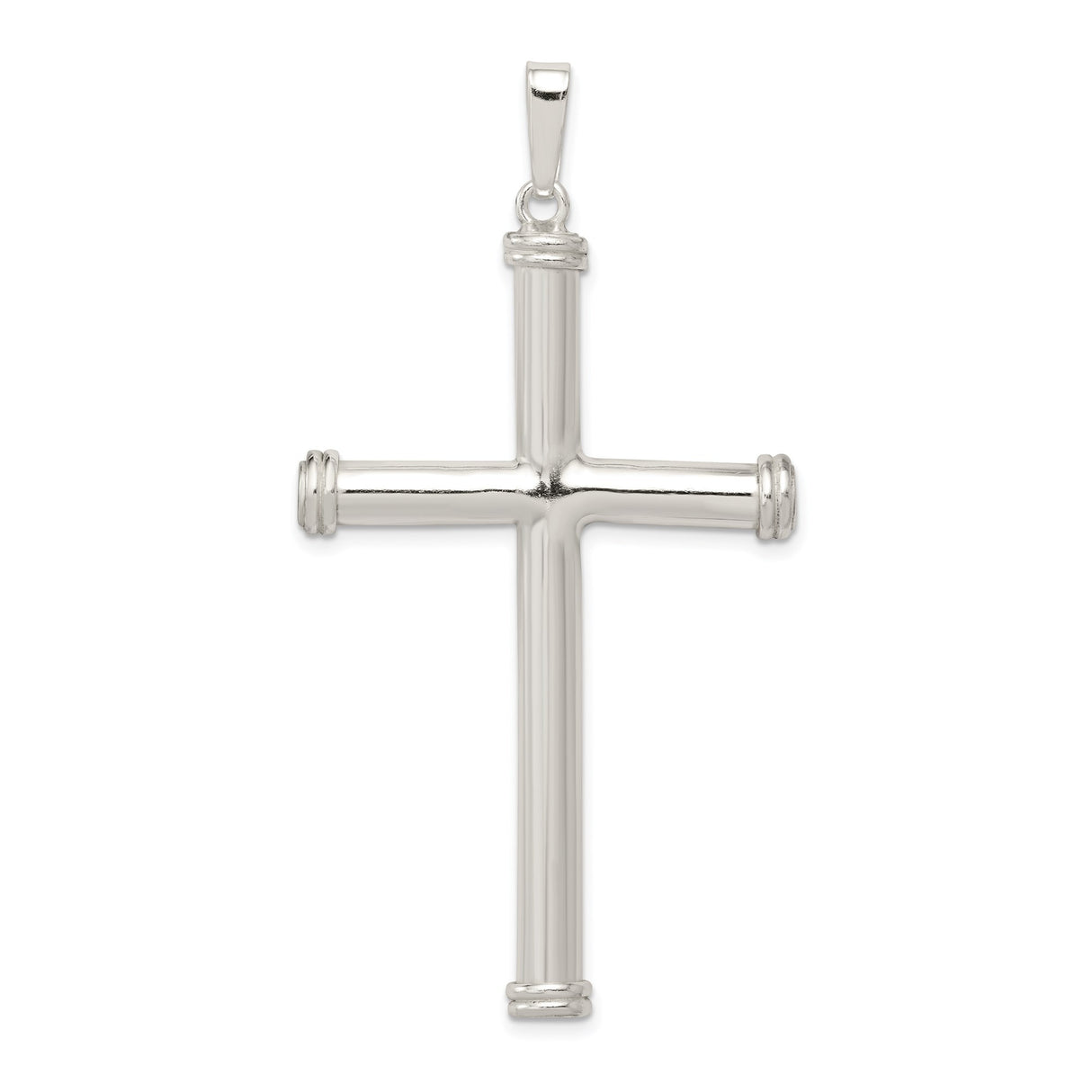 Sterling Silver Cross Pendant with Hollow Polished Design, Smooth Finish Religious Charm