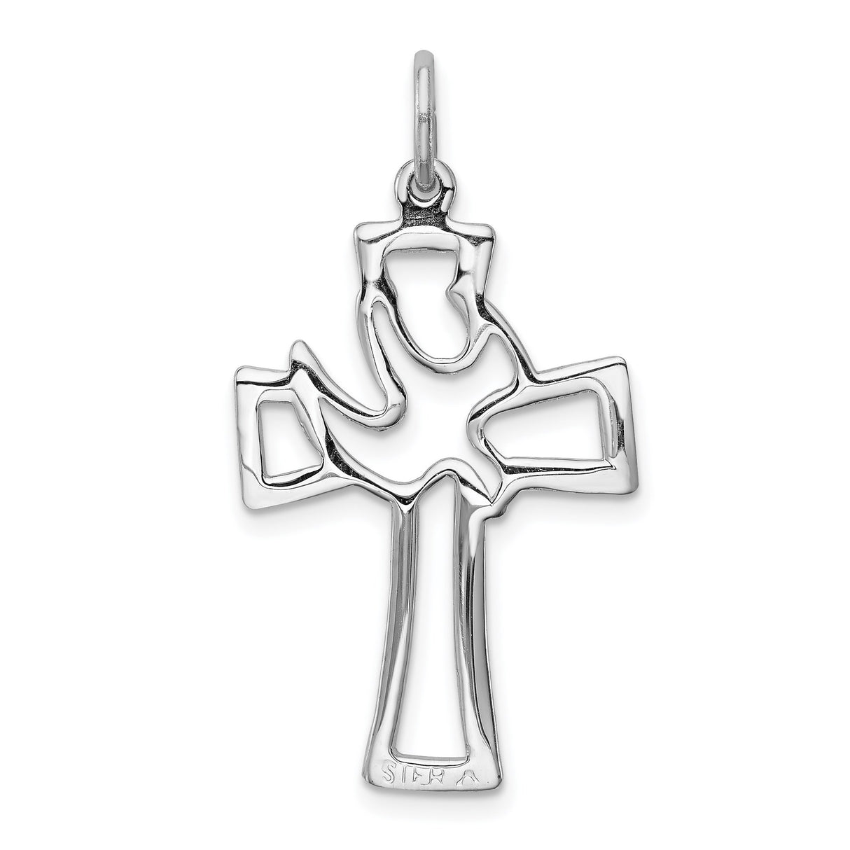 Sterling Silver Cross Pendant with Stylized Dove, Openwork Religious Design for Men and Women