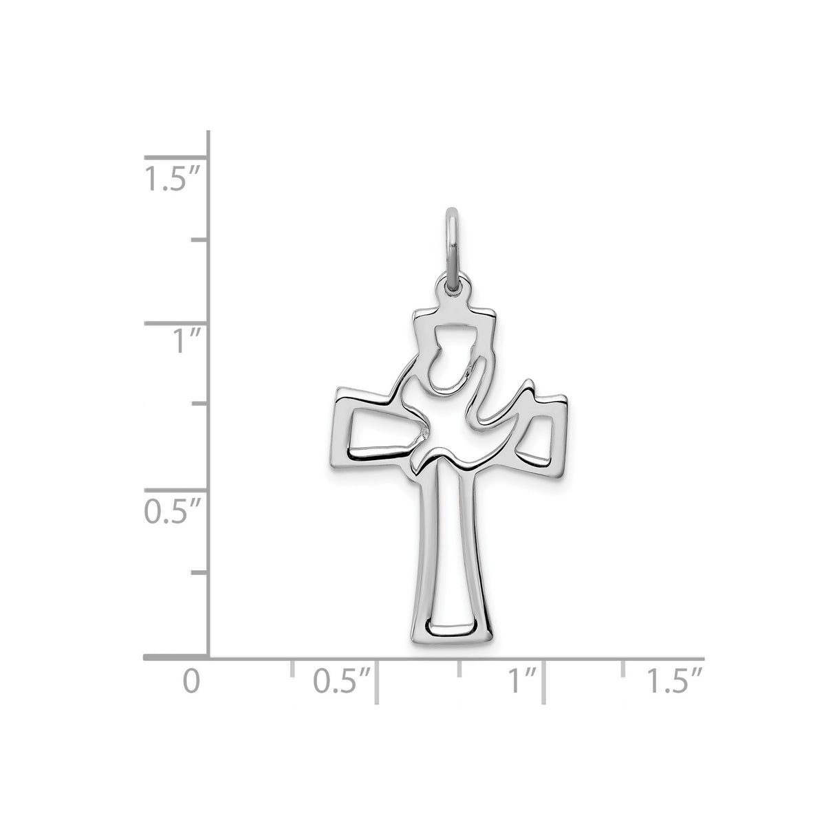 Sterling Silver Cross Pendant with Stylized Dove, Openwork Religious Design for Men and Women