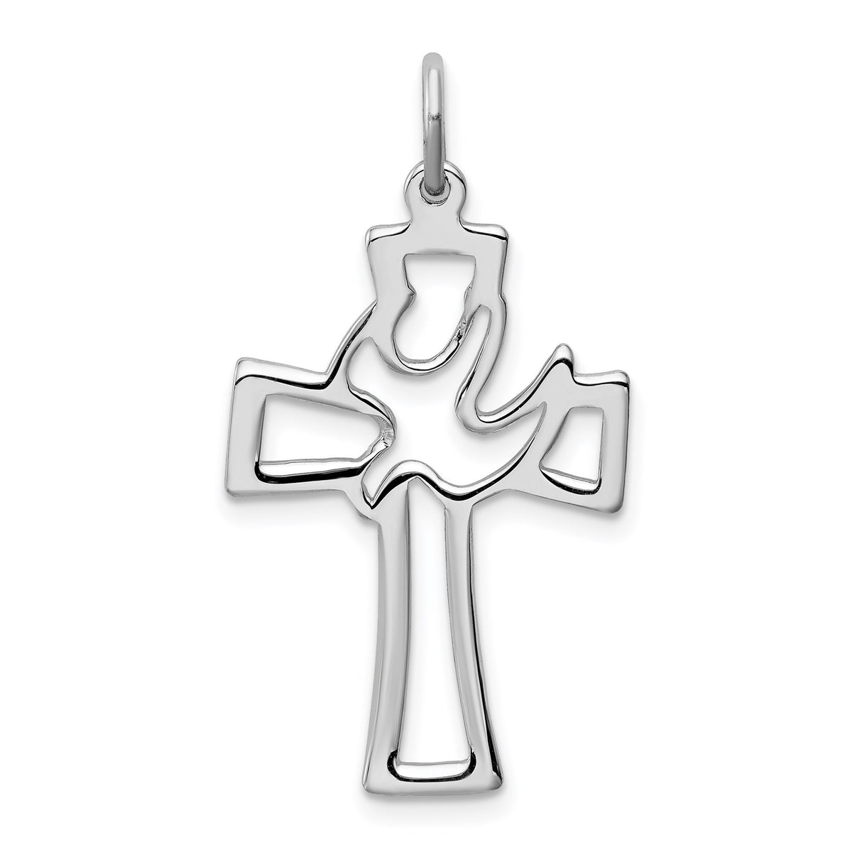 Sterling Silver Cross Pendant with Stylized Dove, Openwork Religious Design for Men and Women