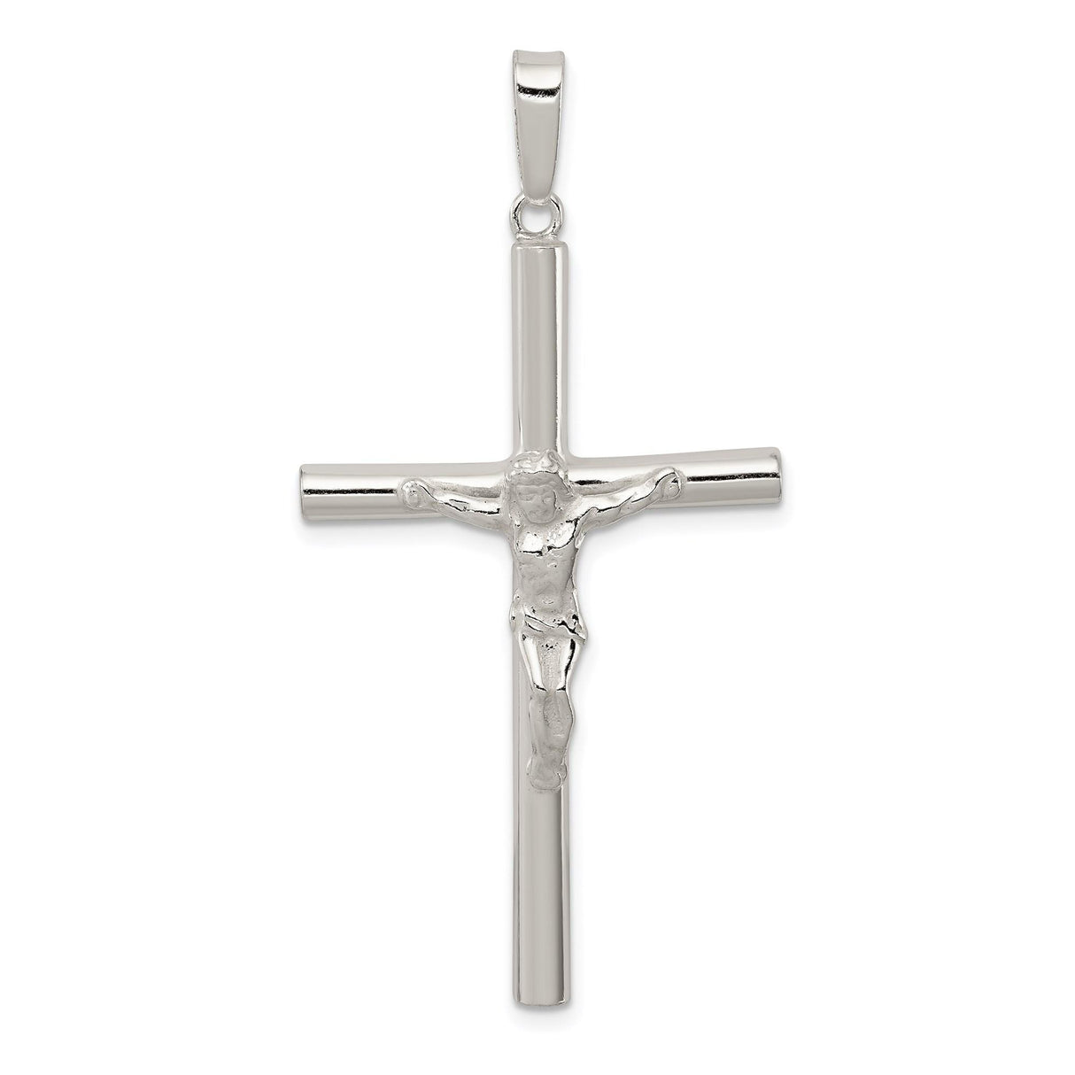 Sterling Silver Crucifix Cross Pendant with Jesus Figure and Modern Sacred Design