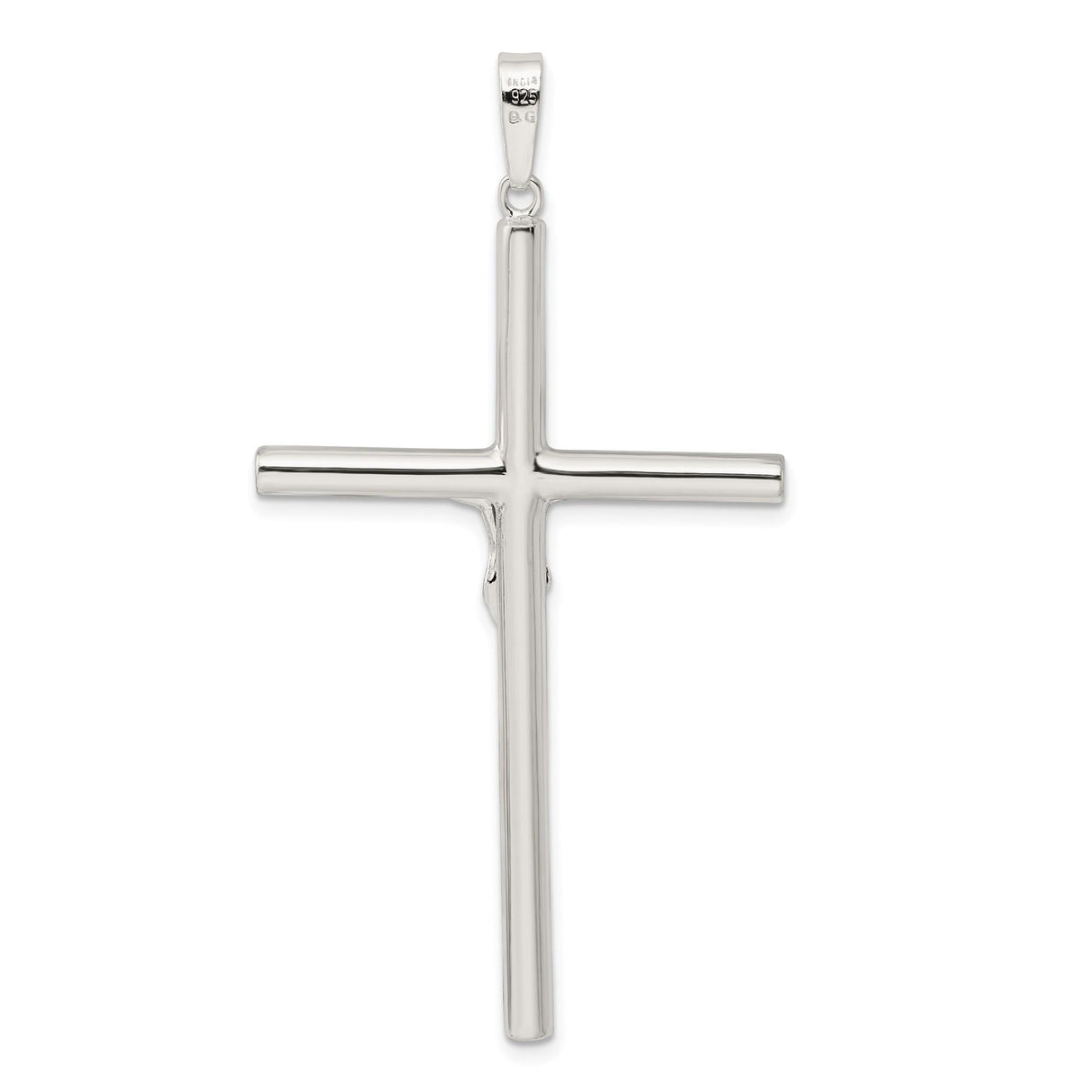 Sterling Silver Crucifix Cross Pendant with Detailed Jesus Figure and Tapered Bail