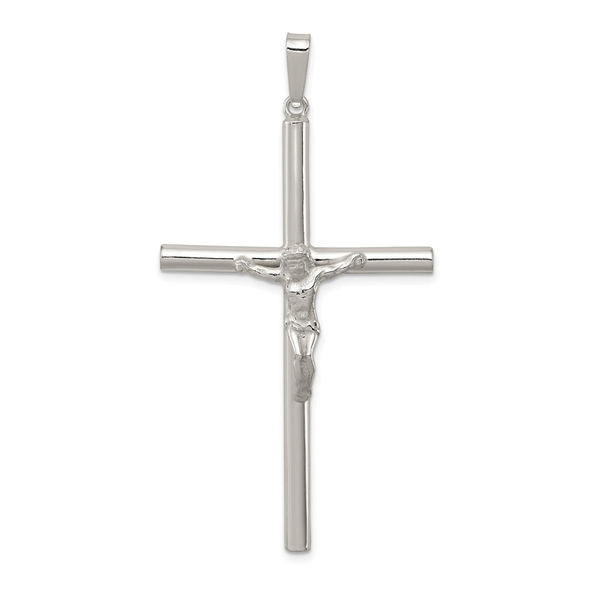 Sterling Silver Crucifix Cross Pendant with Detailed Jesus Figure and Tapered Bail