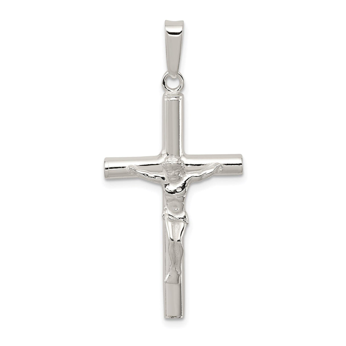Sterling Silver Crucifix Pendant with Detailed Jesus Figure, Christian Religious Charm