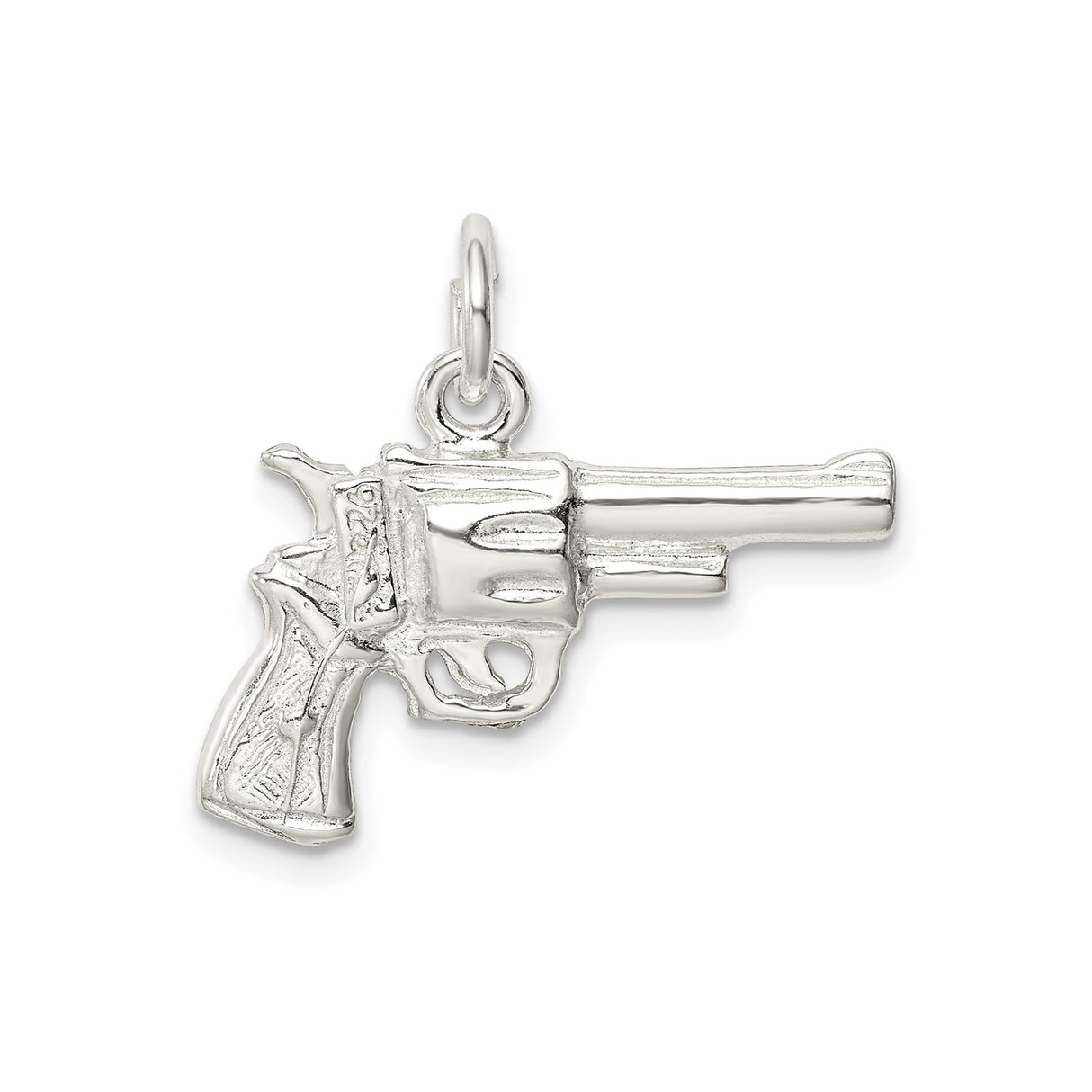 Sterling Silver Revolver Gun Pendant, Western Handgun Charm for Men, Biker Style Jewelry