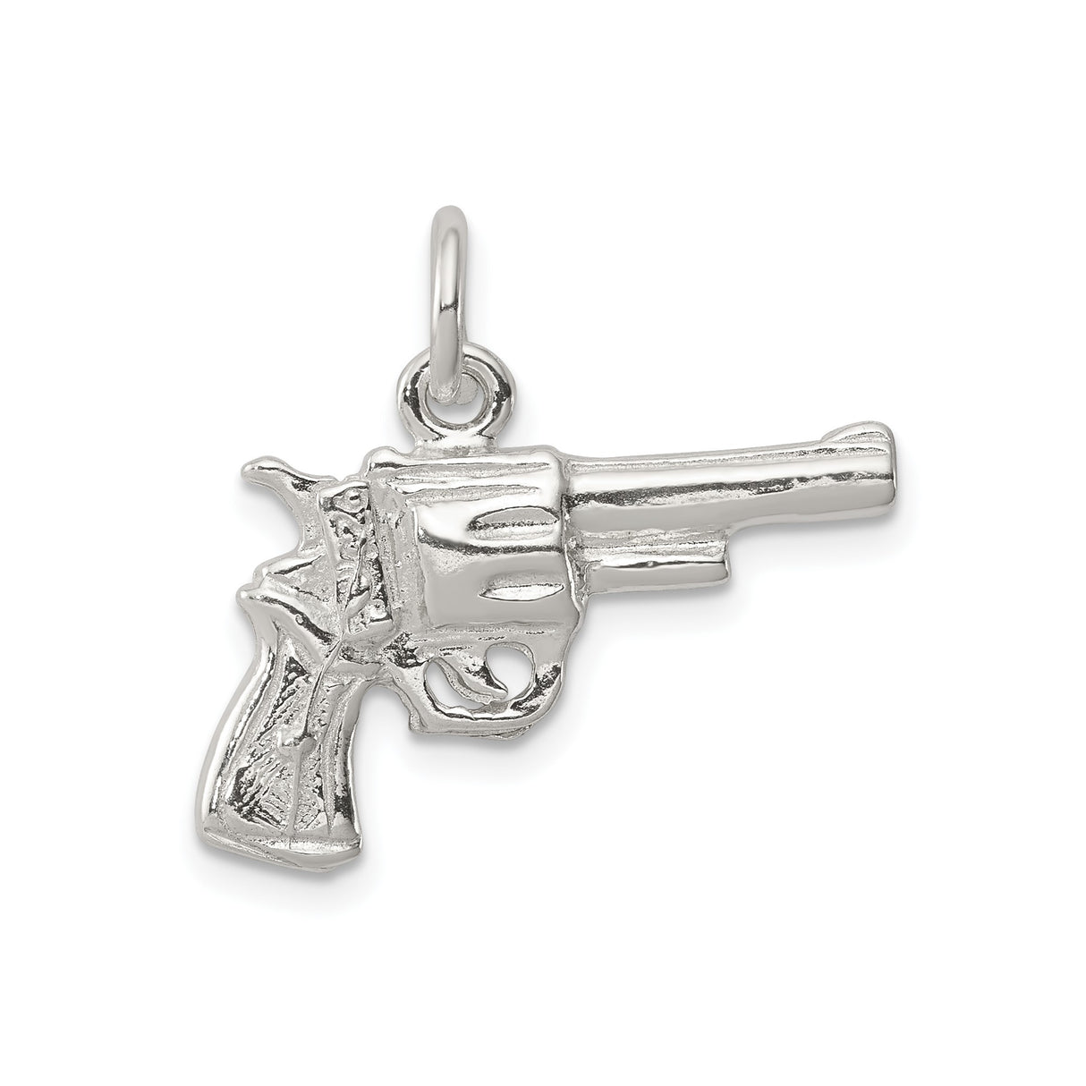 Sterling Silver Revolver Gun Pendant, Western Handgun Charm for Men, Biker Style Jewelry