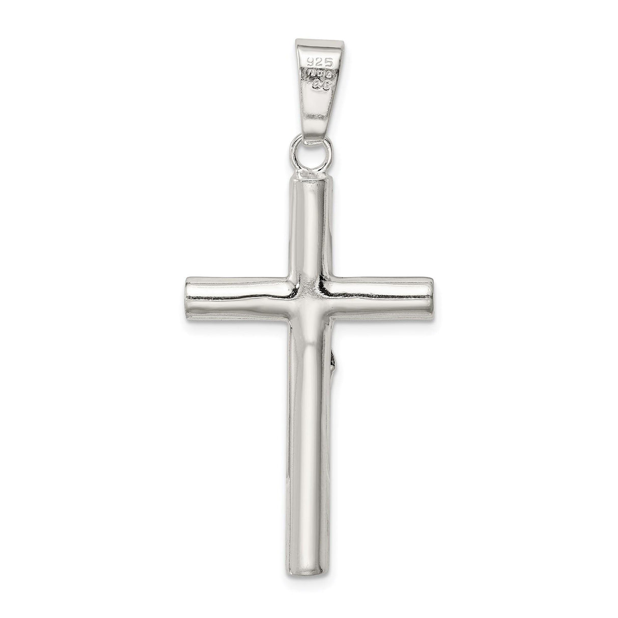 Sterling Silver Crucifix Cross Pendant with Polished Jesus Design, Catholic Religious Charm