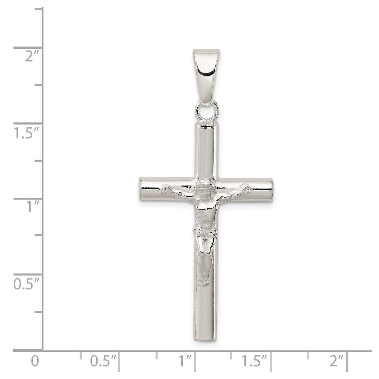 Sterling Silver Crucifix Cross Pendant with Polished Jesus Design, Catholic Religious Charm