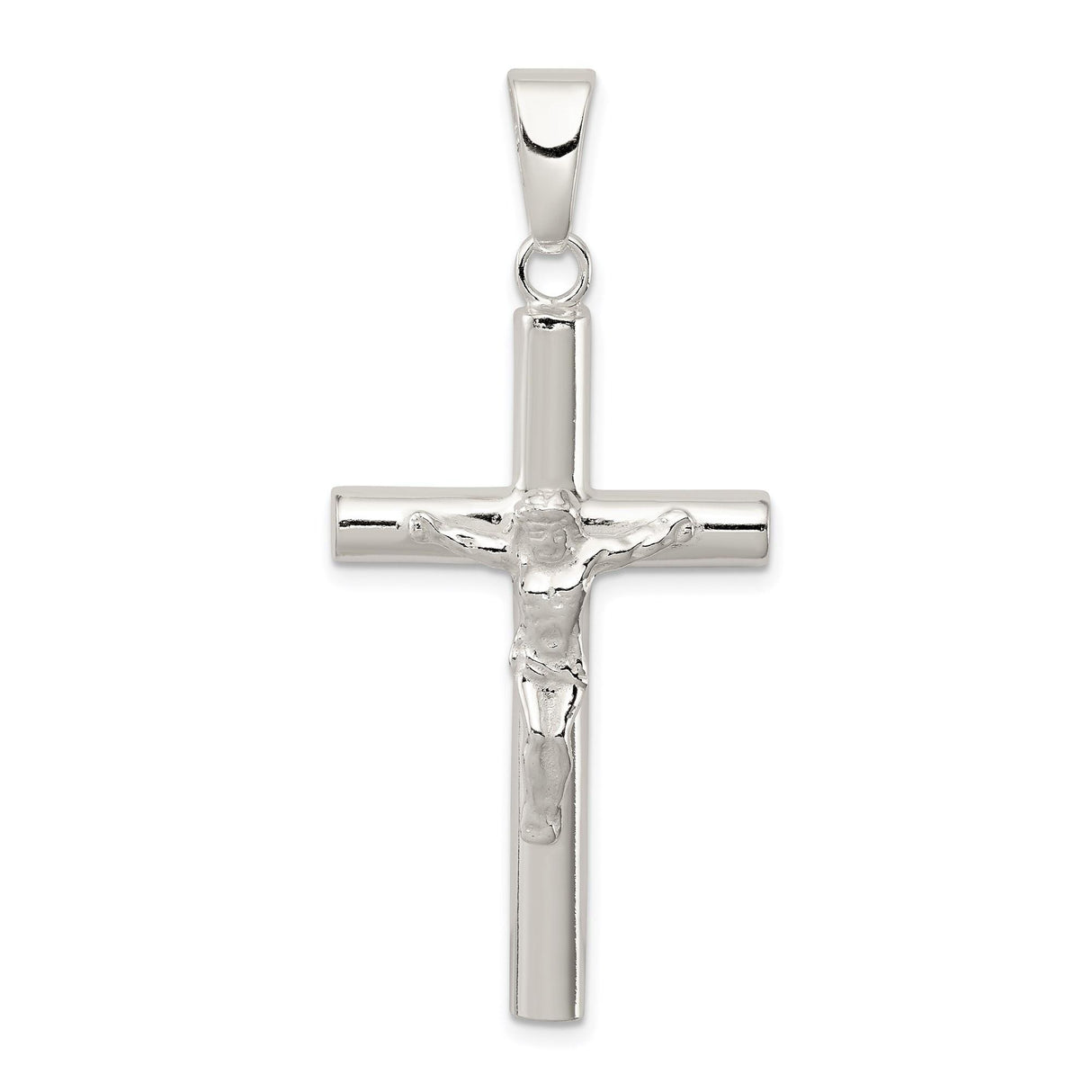 Sterling Silver Crucifix Cross Pendant with Polished Jesus Design, Catholic Religious Charm