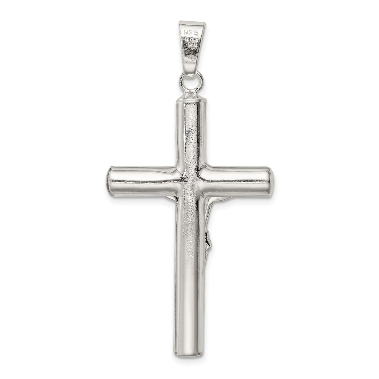Sterling Silver Crucifix Cross Pendant with Raised Jesus Figure and Polished Robe Design