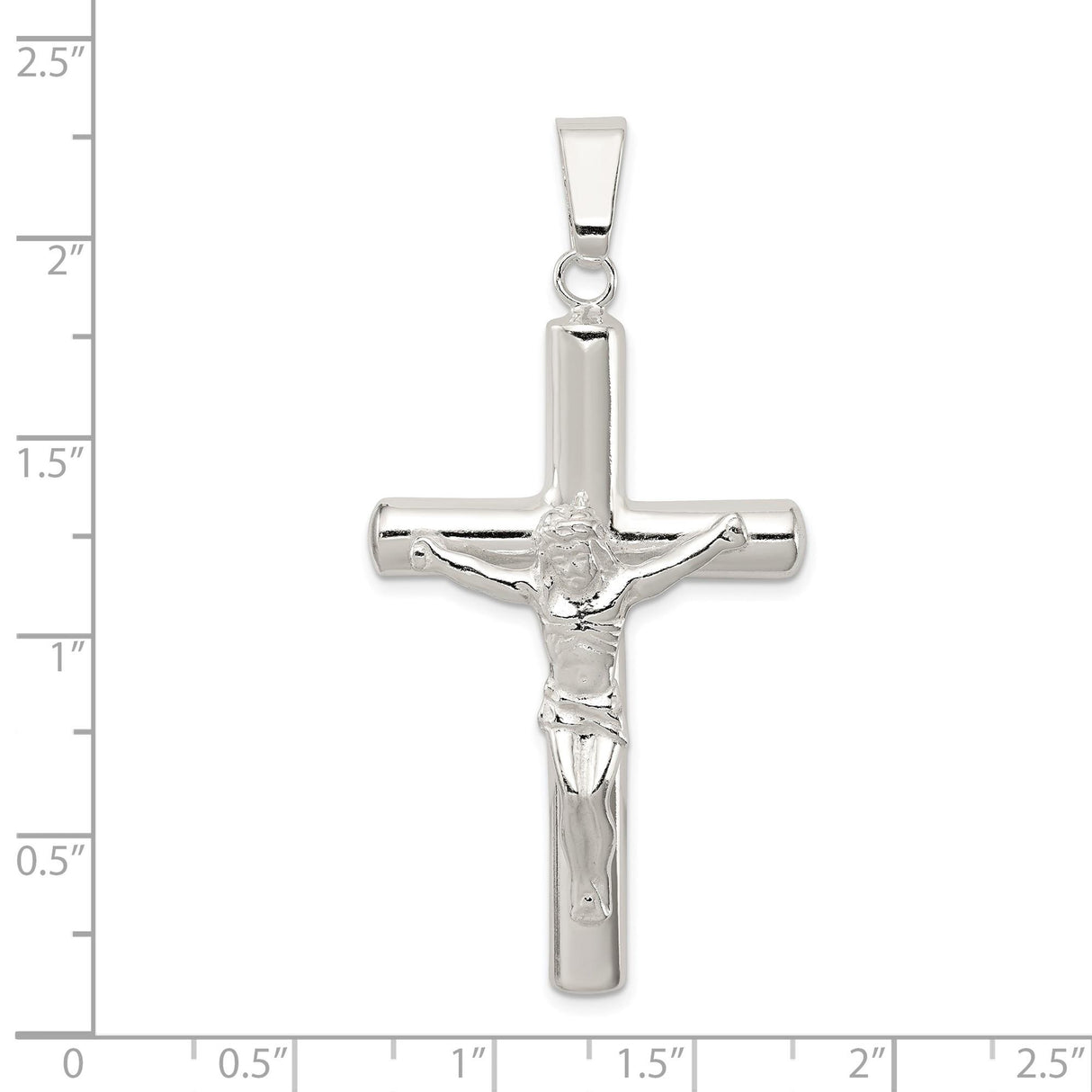 Sterling Silver Crucifix Cross Pendant with Raised Jesus Figure and Polished Robe Design
