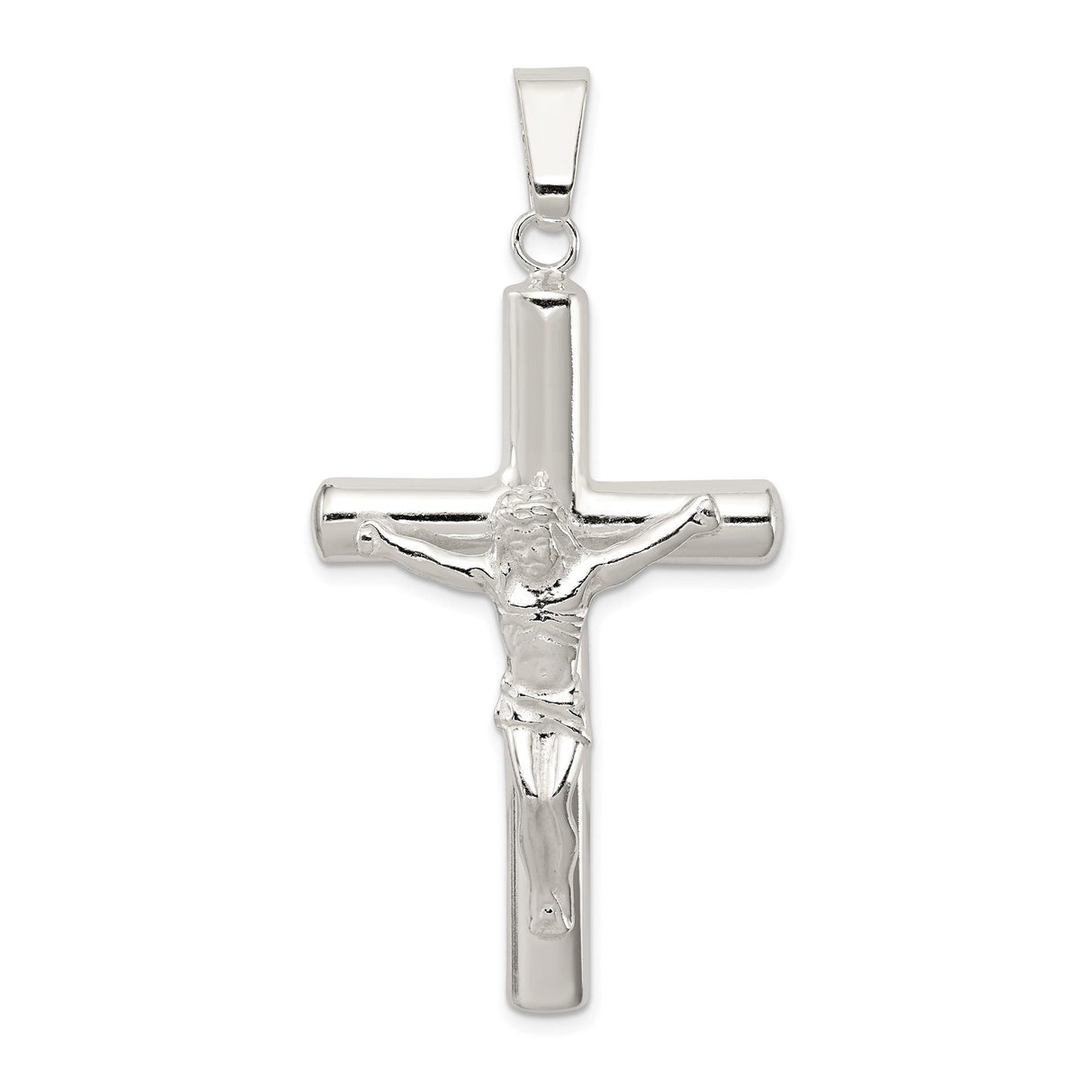 Sterling Silver Crucifix Cross Pendant with Raised Jesus Figure and Polished Robe Design