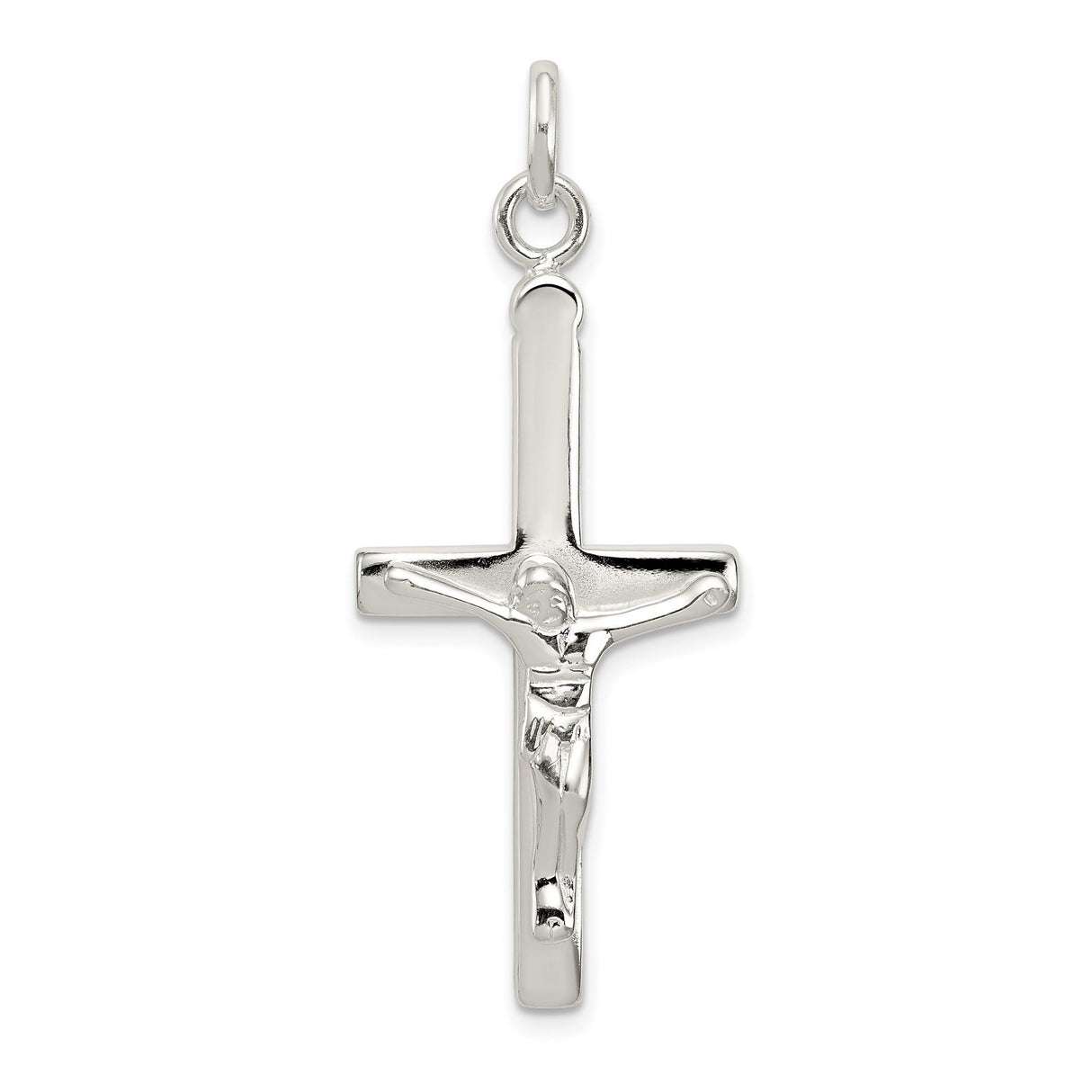Sterling Silver Crucifix Cross Pendant with Polished Finish and Detailed Christ Figure