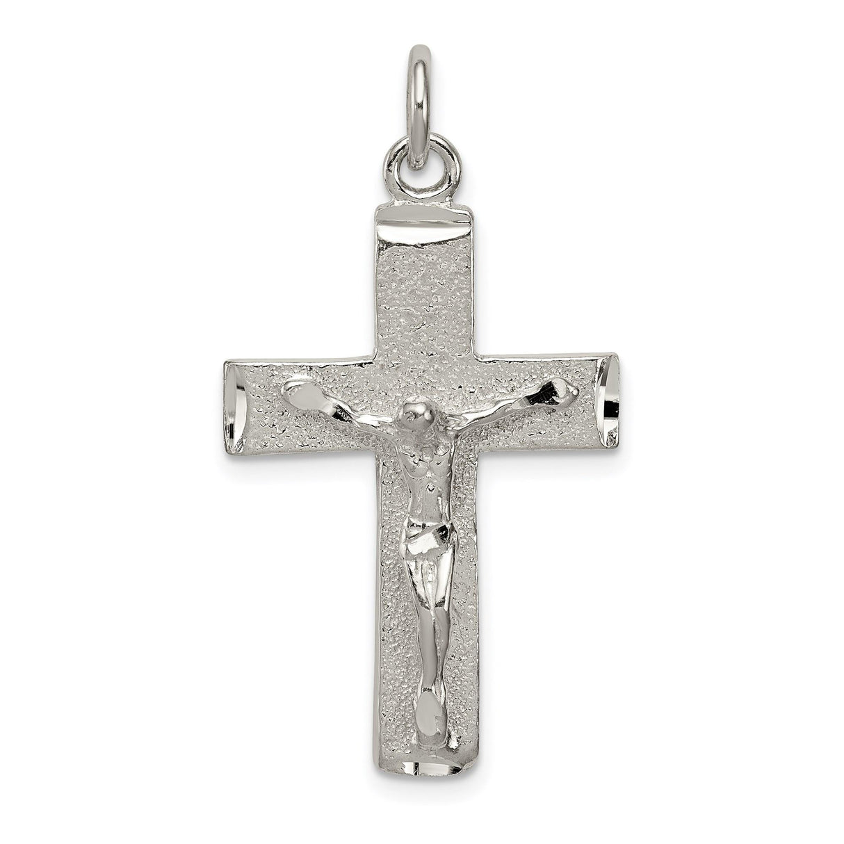 Sterling Silver Crucifix Cross Pendant, Polished Christian Jewelry with Jesus Design