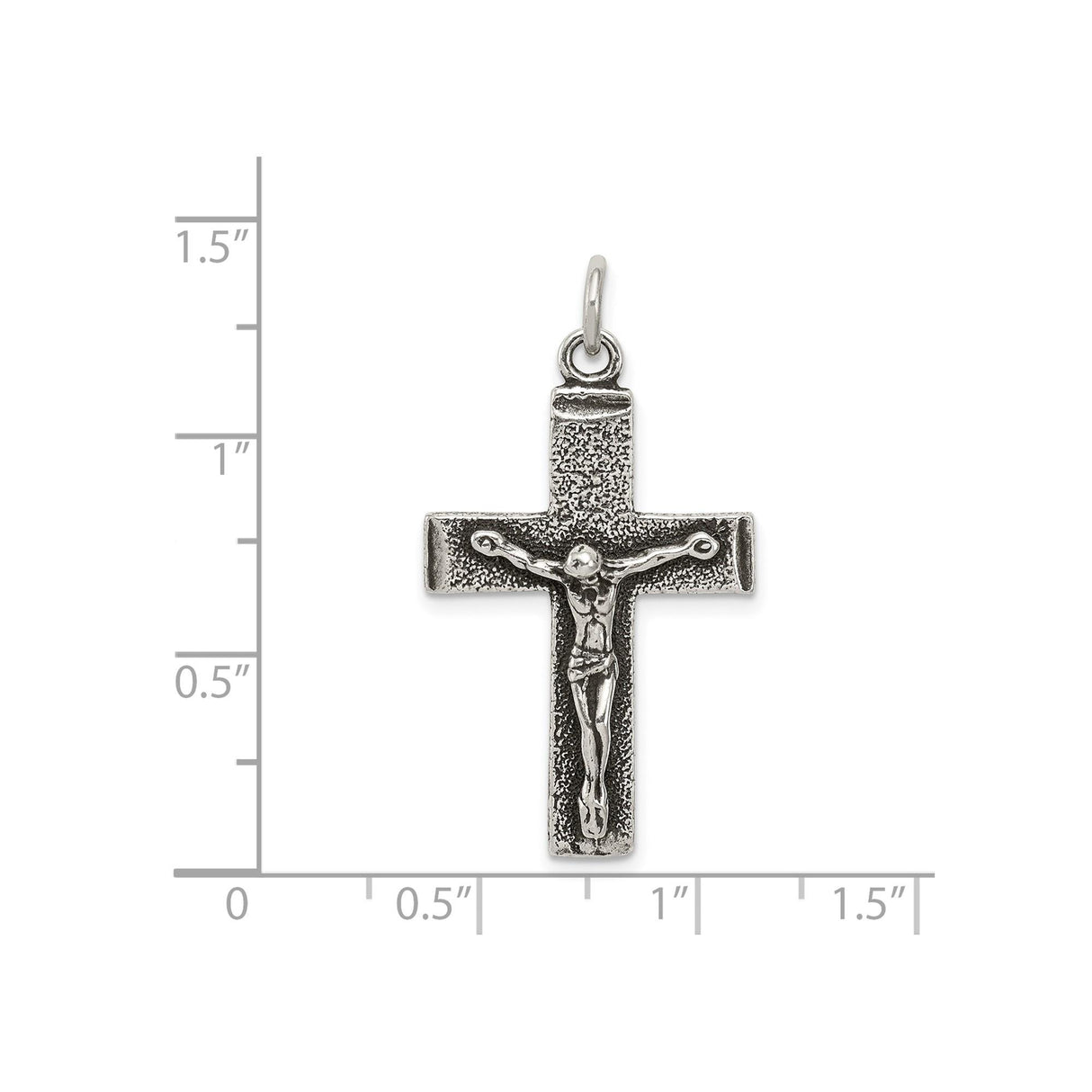 Sterling Silver Crucifix Pendant with Antiqued Finish Featuring Jesus on the Cross